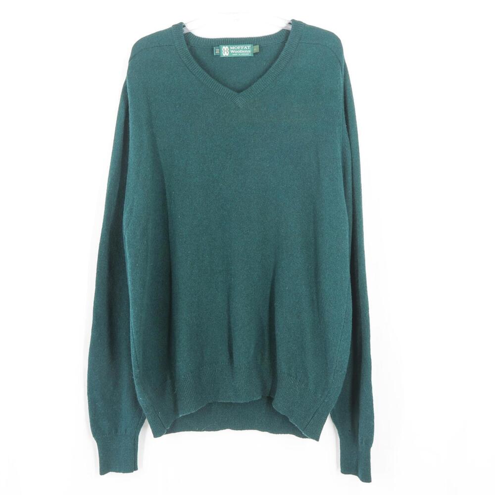 Moffat Woollens Pure Wool Green V-Neck Sweater Men’s Size 48 Made in Scotland